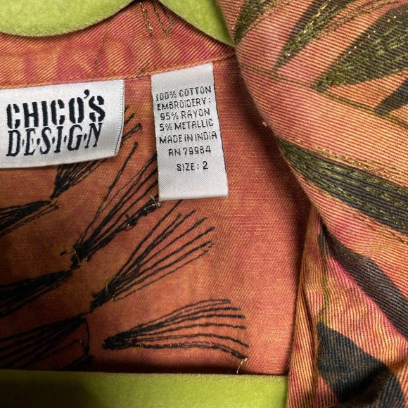 VTG Chico's Design Palm Leaf Denim Jacket, 12 - Picture 4 of 10